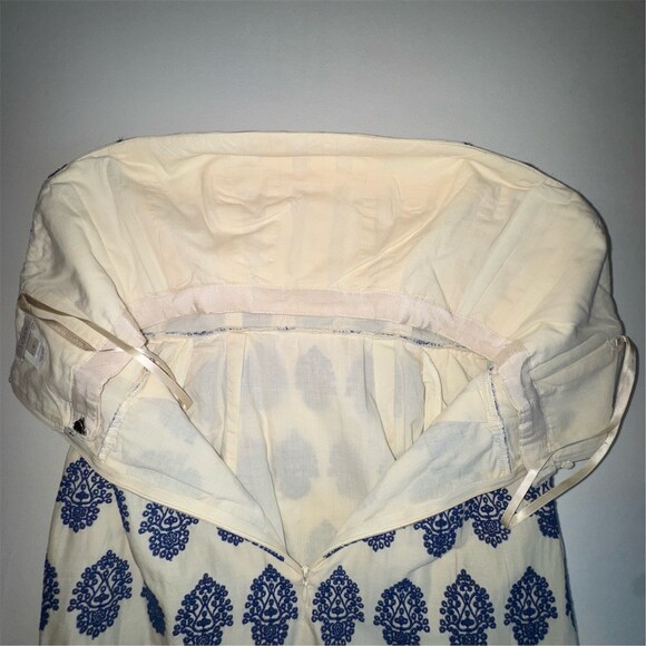 J.Crew Embroidered Womens Size 2/4 Ivory Navy Strapless Dress Coastal Preppy - Picture 5 of 14